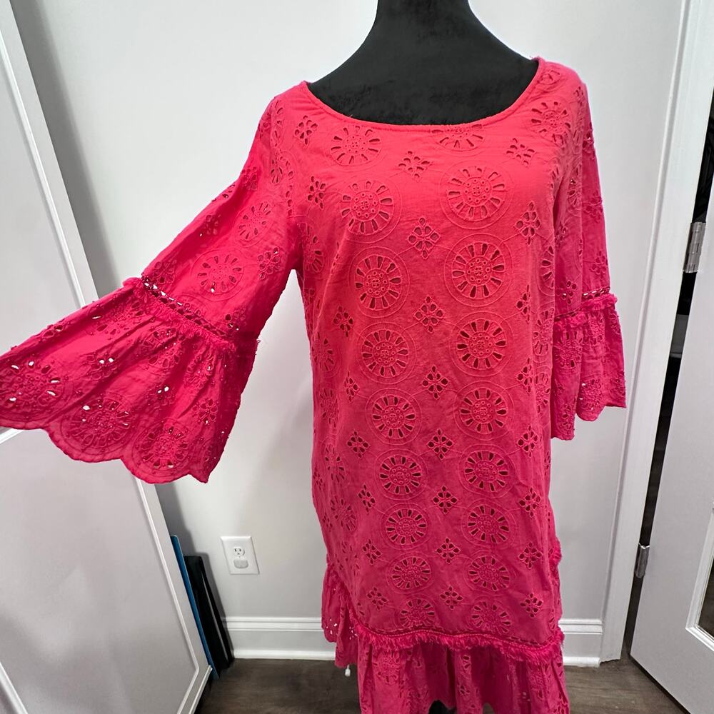 🌸 By Anthropologie Dani Lace Eyelet Pink Drop Waist Dress – Size 6 - Picture 5 of 10